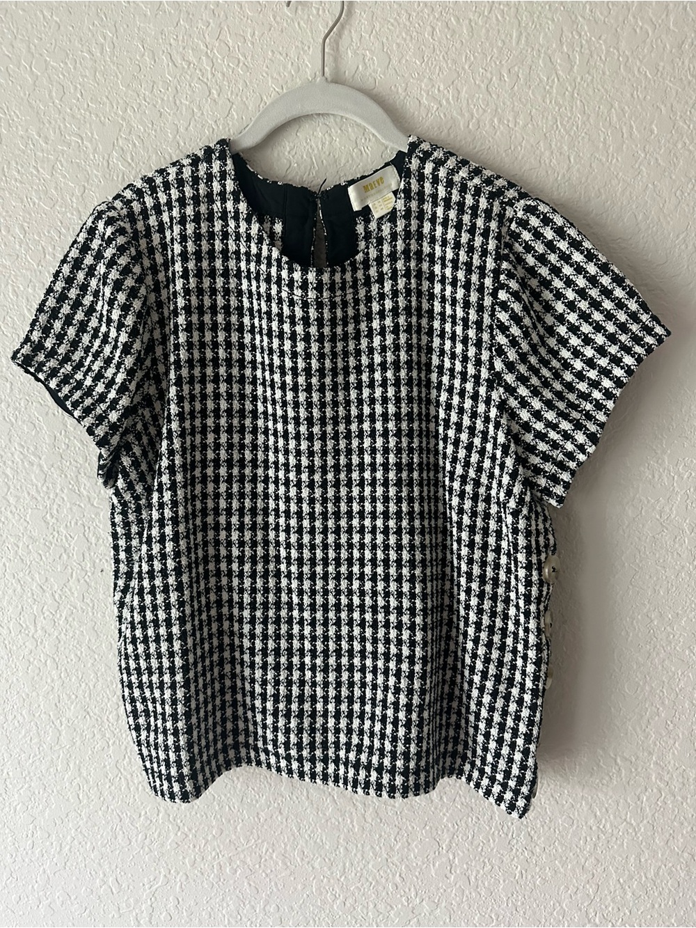 Maeve by Anthropologie Black & White Tweed Button-Side Top - Size 14